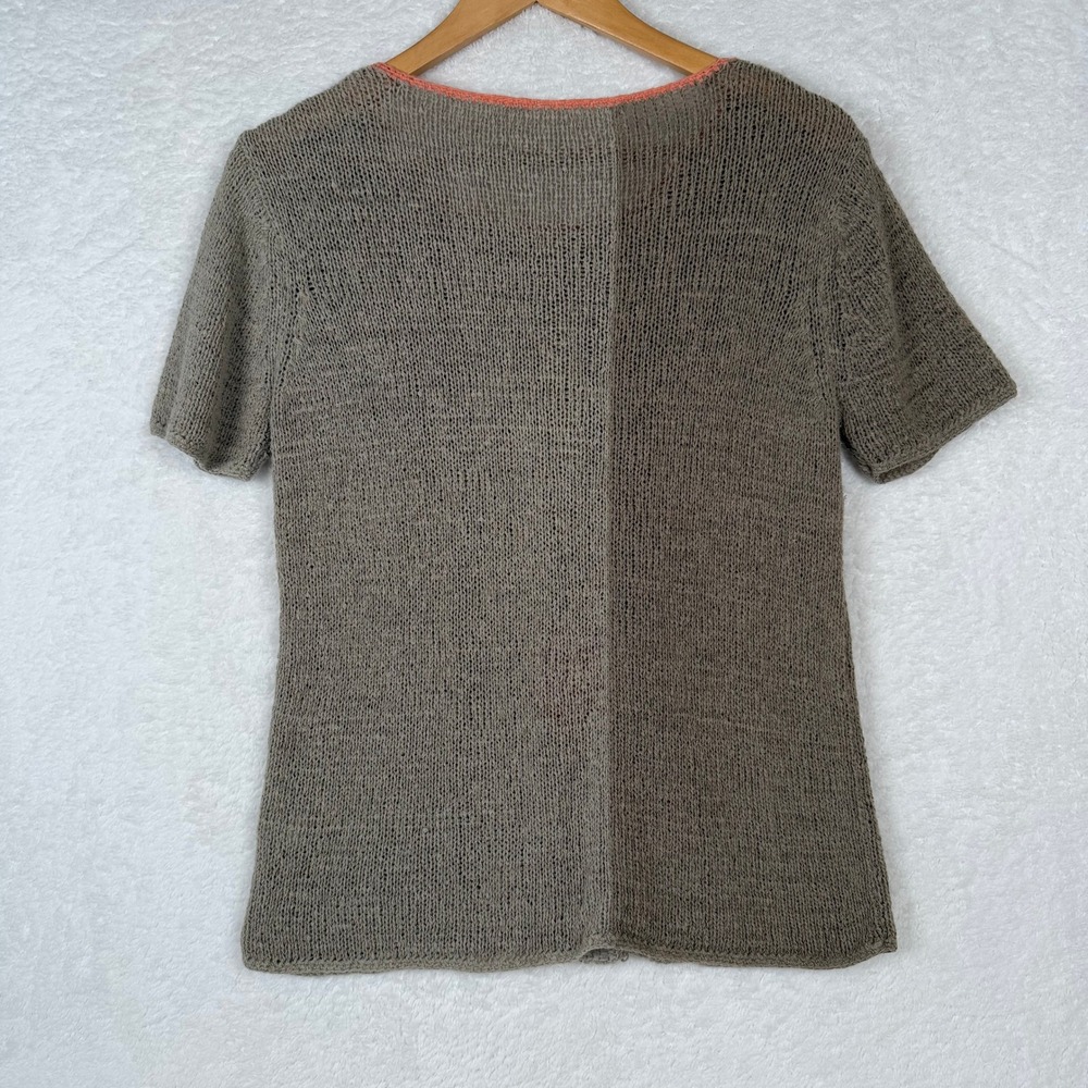 Unbranded Floral Knit Top Womens M Taupe Linen Blend Short Sleeve IG-M6549A - Picture 3 of 7